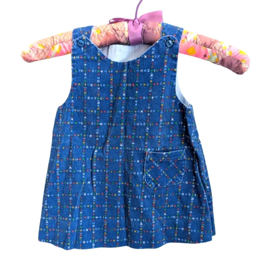 Girls Vintage Blue Corduroy math print symbol‎ Dress